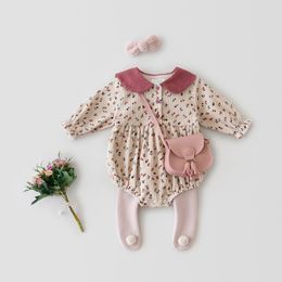 MILANCEL 2021 Spring Baby Clothes Linen Girls Jumpsuits Toddler Girl Bodysuit Peter Pan Collar Baby One Piece 210317