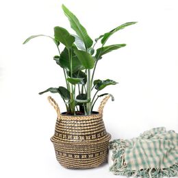 Planters & Pots Folding Seagrass Plant Flower Basket Garden Pot Wicker Sundries Toys Dirty Cloth Storage Bathroom Dry