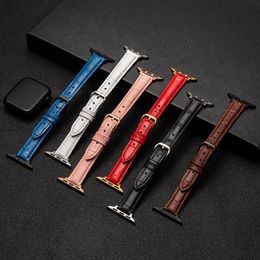 Suitable for Apple Watch straps, small waist, slim ladies leather slub pattern style pin buckle iwatch6SE54321 black white brown 38-40mm 42-44mm