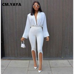 CM.YAYA Women Knit Solid High Slit Legging Pants Streetwear Party Waist Trousers 211115