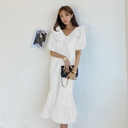 Plus Size Long Dress for women Summer Short Sleeve ruffle V neck Line sundress Beach Sexy Ladies Casual Loose Maxi Dresses 210602