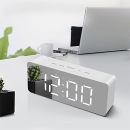 Multi-function Digital Table Clock HD Mirror Electronic Desk Clock Home Office Square LED Display Decoration Alarm Clocks Table Y200407