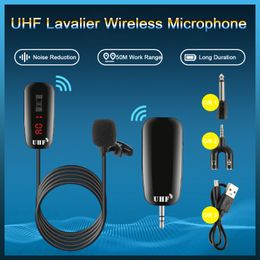 UHF Wireless Lavalier Microphone Lavalier Lapel For Live Stream Vlog For iPhone Android Phone 50m Range With Adapter DSLR