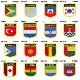 Shield Shape Flag Patches Guyana Kazakhstan Haiti South Korea Turkey Netherlands Honduras Kiribati Djibouti Kyrgyzstan