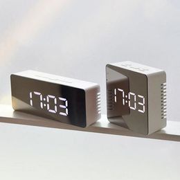 140mm LED Mirror Alarm Clock Digital Clock Snooze Display Time Night Led Light Table Desktop Alarm Clock Despertador 210310