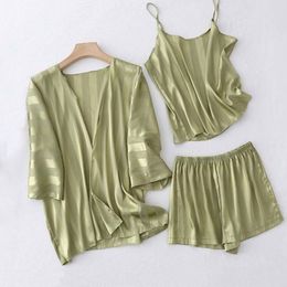 2021 Summer Satin Pyjamas Set Women Loungewear Lounge Wear Set Ladies Silk Pyjamas Homewear Pjs Women Home Suit X0526