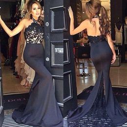 Hot 2022 Sexy Prom Dresses Halter Sleeveless Mermaid Lace Black Cheap Special Occasion Formal Evening Party Gown Dress