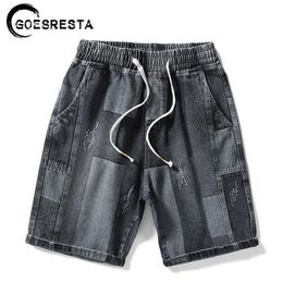 Brand Cotton Splicing Denim Shorts Men Summer Fashion Streetwear Korean Pants Hip Hop Harajuku M-8XL 's 210714