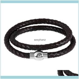Charm Genuine Leather Bracelet Men Bangle With Stainless Steel Clasp Fashion Jewellery Rock Bracelets Drop Delivery 2021 D0F9F