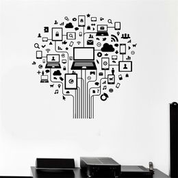 Computer Tree Wall Decal Internet Social Networks Vinyl Window Sticker Technology Office Computer Classroom Interior Decor S1058 210308