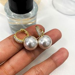real gold hoops UK - Hoop & Huggie High Quality 14K Real Gold Plated Pearl Earrings For Women Shiny Zirconia Anniversary Party Gift Fine Jewelry Wholesale