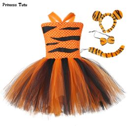 Tiger Girls Tutu Dress Outfit Zoo Animal Toddler Baby Girl Fancy Performance Birthday Party Dresses Kids Halloween Costumes Set 210303