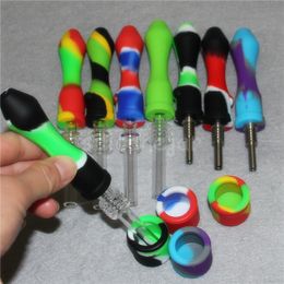 silicone kits Canada - Hookahs Silicone Nectar Collector Kits with 10mm Joint Titanium & Quartz Tip Dab Oil Rigs Silicon Bongs glass pipe smoking accessories