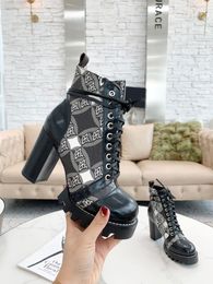 European and American style women's thick bottom lace up short boots classic old flower letter waterproof platform design size 35-41