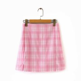 Ms XC1700 European and American wind new skirt pink plaid skirts 210303