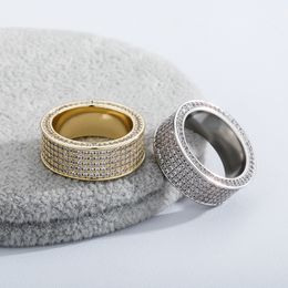 Mens Hip Hop Rings 5 Rows CZ Ring Iced Full Micro Pave Cubic Zirconia Ring Simple Fashion Jewelry 18K White Gold