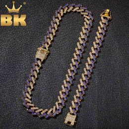 THE BLING KING NE+BA Fashion Jewelry Necklaces & Bracelets 15mm Fashion Iced Out 2 Row Prong Cuban Link Chains For Men Women X0509