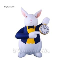 Personalised Advertising Inflatable Rabbit Balloon 3m Easter Character Air Blown Timed Bunny Holding A Clock For Parade Show