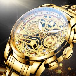 NEKTOM Men Watches Luxury Top Brand Gold Watch Stainless Steel Big Male Wristwatch Yellow Quartz Sports Watches for Man 210310271s