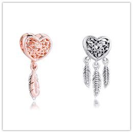 Feathers Dreamcatcher Charm for Bracelets 925 Sterling Silver Jewelry Charm Beads for Jewelry Making Q0531