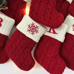 Christmas Knitting Snowflake Letter Stocking Xmas Tree Pendant Candy Gift Sock Bag Festiva Decoration Home Desktop Ornaments JJF11055