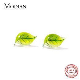 Summer Fresh Green Leaves Tree Leaf Stud Earrings for Women Girl Jewellery 925 Sterling Silver Fashion Korean 210707