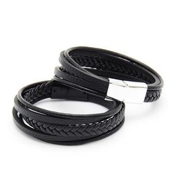 Classic Genuine Leather Bracelet For Men Hand Charm Jewellery Multilayer male bracelet Handmade Gift For Cool Boys GC687