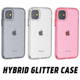 Phone Cases for iPhone 13 12 Mini 11 Pro Max XR XS X 6 7 8 SE2020 Sparkle Glitter Transparent Clear Shockproof Shiny Heavy Duty Hybrid Hard PC Soft TPU Rugged Armour
