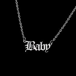 10PCS Old English Letter Word Baby Necklaces Stainless Steel Initial Alphabet Name Logo Pendant Charm Chain Minimalist Collar Choker Jewellery for Women Party