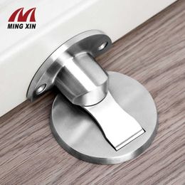 304 Stainless Steel Magnetic Door Stopper Nail-Free Sticker And Hidden Screw Installation Floor Door Suction Furniture Hardware 210724
