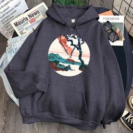 Hokusai View Of Mount Fuji Man Hoodie Loose Pocket Harajuku Hooded Streetwear Mens Comfortable Vintage Hoody Punk Anime Hoodies H1227