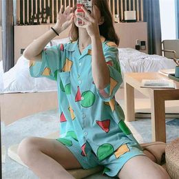 Summer Pyjamas sinchan for Woman Pyjamas Sleepwear Cotton Pajamas Women Pijamas Short Set Sleeve Homewear Pyjamas Sinchan 210831