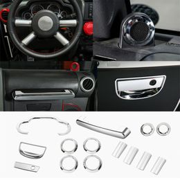 ABS Car Interior kit Steering Wheel Dashboard Trim 14PC Chrome For Jeep Wrangler JK 2007 2008 2009 2010