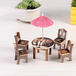 Decorative Objects & Figurines XUNSFY 4pc Stool+1pc Table+1pc Umbrella/Set Wood Creative Placing Moss Micro-landscape Fairy Garden Miniature
