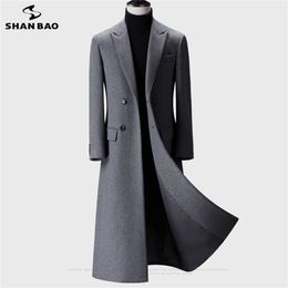 winter over the knee long men's fashion slim wool coat luxury high quality business gentleman youth thick warm wool coat 211122
