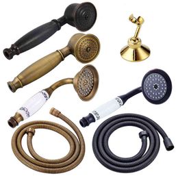Bronze Black Antique Gold Chrome Brass Telephone Style Bathroom Shower Head Water Saving Hand Held Shower Head Spray &1 5m Hose H1277c