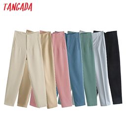 Tangada Women High Wasit Suit Pants Trousers Vintage Style Pockets Buttons Office Lady Pantalon JE43 210925