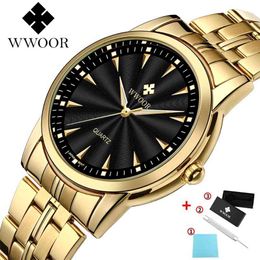 WWOOR Watches For Men Top Brand Luxury Golden Watch Men Waterproof Quartz Stainless Steel Mens Wrist Watch Box Relogio Masculino 210914