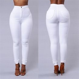 Thin High Waist Stretch Women Pencil Pants Tight Candy-colored Jeans Full Length Skinny White Black Blue Yellow Solid Colour Jean 201109