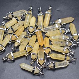 natural stone yellow Crystal pillar charms chakra Pendants for making Accessories Wholesale