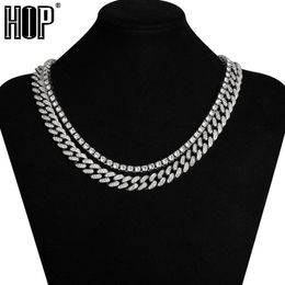 Hip Hop 13 MM Cuban Chain 5 MM Tennis Chain Rhinestone Miami Zircon Bling Iced Out Necklace For Men Women Jewellery X0509