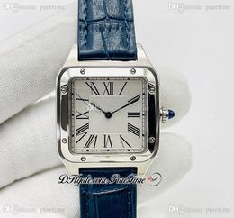 EG Dumont WSSA0022 WSSA0023 43/38mm Relógio Swiss Quartz Lovers Relógios Masculino Feminino Relógios Feminino Caixa em Aço Mostrador Prateado Marcadores Romanos Couro Azul Super Edição Puretime A1
