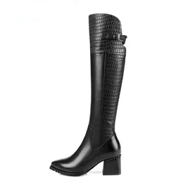 Knee High Boots Women 2020 Handmade Genuine Leather Autumn Winter High Heels Zipper Office Punk Goth Casual Long Shoes 34-42