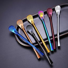 500pcs DHL FEDEX 7 Colour Reusable 304 Stainless Steel Drinking Straw Yerba Mates Tea Strainer Filtered Spoon Straws