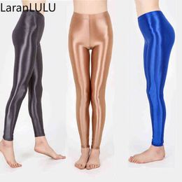 Sexy Women Spandex Costumes Leggings Solid Color Ankle Length Shiny Yoga Pants Elastic Glossy Trousers Fitness Athletic Nylon H1221