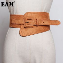 [EAM] Pu Leather Elastic Camel Long Elastic Wide Belt Personality Women New Fashion Tide All-match Spring Autumn 2021 1M520 210310