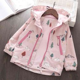 Girls Coat Kids Jacket Cute Fashion Baby Girl Print Windbreaker Hooded Spring Jackets Toddler Clothes Ouerwear Children Clothing 210715