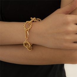 Punk Women Geometric Twist Thick Chains European Single Layer OT Buckle Bracelets Alloy Hollow Out Gold Silver Hand Link Fashion Jewelry Wholesale