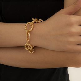 Punk Women Geometric Twist Thick Chains European Single Layer OT Buckle Bracelets Alloy Hollow Out Gold Silver Hand Link Fashion Jewellery Wholesale