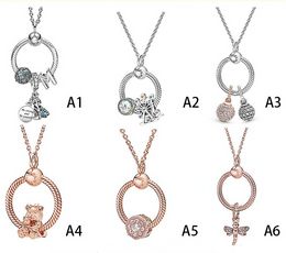 Designer Jewellery 925 Silver Necklace heart Pendant fit Pandora Couple Rose Gold Fashion All-match Clavicle Chain love Necklaces European Style Charms Bead Murano